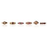 SIX GEM-SET / PASTE GOLD RINGS, 19TH CENTURY AND LATER, including a George III garnet five stone