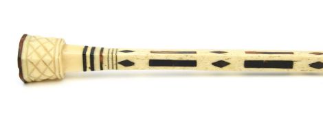 λA SAILOR'S WHALEBONE PARASOL HANDLE / SWAGGER STICK MID-19TH CENTURY spiral ribbed to a square
