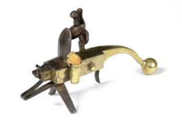 AN EXCEPTIONAL GEORGE II BRASS AND IRON FLINTLOCK TINDER LIGHT OR 'STRIKE-A-LIGHT' C.1750 having a