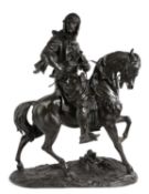A LARGE FRENCH ORIENTALIST EQUESTRIAN BRONZE GROUP OF AN ARAB AFTER EMILE GUILLEMIN (FRENCH 1842-