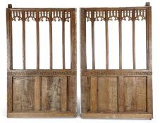 A RARE PAIR OF ENGLISH OAK CHANCEL OR PARCLOSE SCREENS POSSIBLY DEVON, C.1450-1500 of restrained
