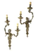 A PAIR OF FRENCH ORMOLU TWIN-LIGHT WALL APPLIQUES IN REGENCE STYLE, MID-19TH CENTURY each in the