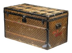 A LOUIS VUITTON STEAMER TRUNK EARLY 20TH CENTURY with monogrammed canvas exterior with leather