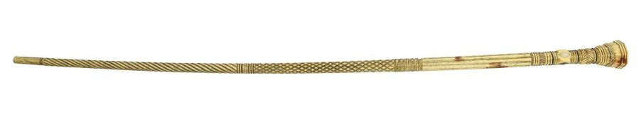 A SAILOR'S WHALEBONE WALKING STICK MID-19TH CENTURY with spiral ribbed, diaper, ribbed and knop