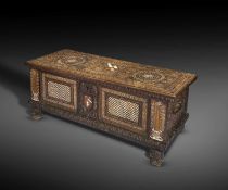 λ λ A RARE NORTH ITALIAN BONE AND IVORY INLAID WALNUT CASSONE VENETIAN, LATE 15TH / EARLY 16TH