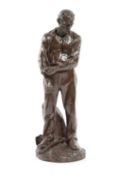 A FRENCH BRONZE FIGURE 'LE GRAND PAYSAN' BY AIME-JULES DALOU FRENCH (1838 - 1902) with a brown