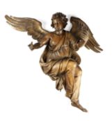 A LARGE FLEMISH BAROQUE CARVED OAK FIGURE OF AN ANGEL LATE 16TH / EARLY 17TH CENTURY AND LATER