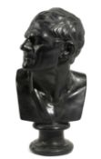 AN EBONISED PLASTER GRAND TOUR BUST OF DESMOSTHENES 19TH CENTURY the back with impressed title on an