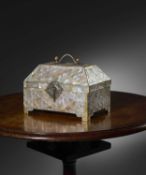 A RARE INDO-PORTUGUESE MOTHER OF PEARL CASKET GUJARAT, LATE 17TH / EARLY 18TH CENTURY of sarcophagus
