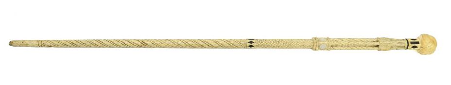 λA SAILOR'S WHALEBONE WALKING STICK MID-19TH CENTURY with spiral, diaper and cluster column