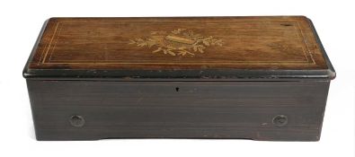 λ A SWISS ROSEWOOD AND MARQUETRY MUSICAL BOX BY ETOUFFOIRS EN ACIER, C.1870 with an 11 inch cylinder
