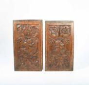 A PAIR OF ENGLISH RELIEF CARVED OAK ROMAYNE PANELS MID-16TH CENTURY each centred with a profile bust