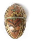 A STRAW WORK NUTMEG GRATER POSSIBLY PRISONER OF WAR, 19TH CENTURY of egg form with quartered foliate