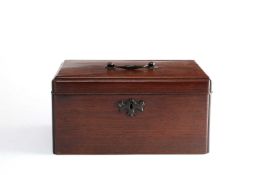 A GEORGE II MAHOGANY TEA CADDY C.1750 with brass fittings and a triple divided interior 13cm high,