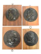 FOUR BRONZE CIRCULAR RELIEF PORTRAIT PLAQUES AFTER PIERRE-JEAN DAVID D'ANGERS (FRENCH 1788-1856) the