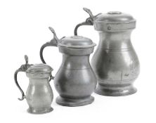 A GROUP OF THREE SCOTTISH PEWTER BALUSTER MEASURES GLASGOW, EARLY 19TH CENTURY each with a domed