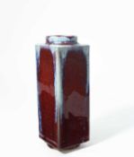 A CHINESE FLAMBE-GLAZED CONG-SHAPED VASE 19TH CENTURY decorated with a red and lavender streaked