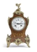 A FRENCH KINGWOOD, INLAID AND GILT METAL MOUNTED MANTEL CLOCK IN LOUIS XV STYLE, EARLY 20TH