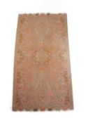 A LARGE KASHMIR SHAWL OR THROW LATE 19TH OR 20TH CENTURY of rectangular form with palmettes,