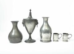 A PAIR OF PEWTER IMPERIAL GILL CHRISTENING MUGS LONDON, C.1830 four hallmarks of an unidentified