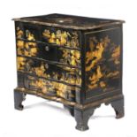 A DUTCH BLACK JAPANNED CHEST LATE 18TH / EARLY 19TH CENTURY AND LATER of ripple moulded form and
