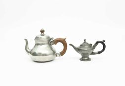 A RARE PEWTER THREE-GILL SIZE TEAPOT LONDON, C.1730 touchmark of Paul Mitchell, London, (fl.1721-40)
