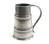 A DOCUMENTED PEWTER ONE AND A HALF WINE PINT TWIN-BAND MUG CHESTER OR WIGAN, C.1680-1700 the tapered