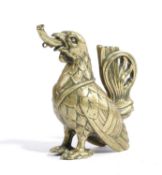 A BRONZE OIL LAMP IN THE FORM OF A COCKEREL POSSIBLY NORTH GERMAN, 13TH CENTURY with a curved