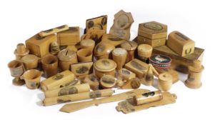 A COLLECTION OF MAUCHLINE WARE LATE 19TH CENTURY AND LATER of various shapes and designs