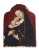 A PAINTED FRESCO ON STONE PORTRAIT OF THE MADONNA AND CHILD IN RENAISSANCE STYLE, PROBABLY 19TH /