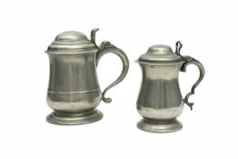 A PEWTER WINE QUART DOME LID TULIP-SHAPED TANKARD BRISTOL, C.1745 touchmark for Richard Going II,