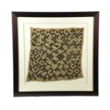 A KUBA CLOTH DEMOCRATIC REPUBLIC OF THE CONGO cut raffia, with geometric designs, framed and