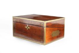 λ A VICTORIAN ROSEWOOD AND BRASS MOUNTED WRITING SLOPE C.1840 with gilt tooled leather surfaces, a