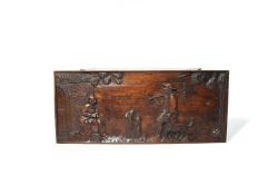 A DUTCH RELIEF CARVED CHESTNUT PANEL 19TH CENTURY depicting a farmer with his dog and with his