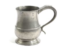 A PEWTER ALE PINT MUG PENRITH, C.1740 touchmark of Abraham Crawley, Penrith, (fl.1720-60) inside the