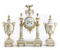 A FRENCH WHITE MARBLE AND GILT BRASS CLOCK GARNITURE RETAILED BY HERARD, MID-19TH CENTURY the