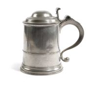 A PEWTER ALE QUART DOME LID TAPERED BODY TANKARD LONDON, C.1740 touchmark of Richard King I, London,