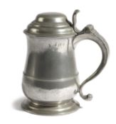 A PEWTER ALE QUART DOME LID TULIP-SHAPED TANKARD LONDON, C.1757-63 touchmark of George Grenfell (