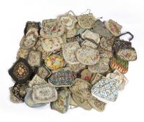 A LARGE COLLECTION OF VINTAGE NEEDLEWORK PURSES / BAGS LATE 19TH / EARLY 20TH CENTURY embroidered,