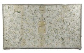 A SPANISH SILK ALTAR CLOTH 18TH CENTURY worked in coloured silks with a central monogram beneath a