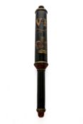A VICTORIAN SHORT TRUNCHEON SECOND HALF 19TH CENTURY with a knop finial, painted black, red and gold