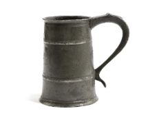 A DOCUMENTED PEWTER PINT TWO NARROW BAND MUG POSSIBLY PENRITH, C.1705 touchmark of ‘WC’ inside the