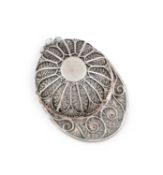 A George III silver filigree jockey cap caddy spoon, unmarked, Birmingham circa 1800, length 5.