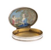 λ A George II silver automaton portrait miniature snuff box, unmarked circa 1730-40, plain oval