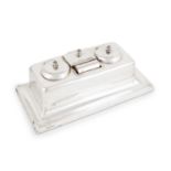 A silver inkstand, by James Dixon & Sons, Sheffield 1925, rectangular form, pen tray edges to the