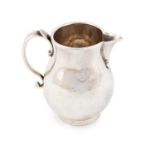 A George I silver 'sparrow-beak' cream jug, by William Fleming, London 1719, baluster form, engraved