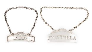 A George III provincial silver wine label, by Hampston and Prince, York circa 1784, slender arched