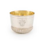 An 18th century continental silver beaker, maker's mark FE, possibly German, tapering circular form,