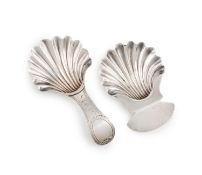 Two George III silver caddy spoons, by Hester Bateman, London circa 1784, both with scallop shell