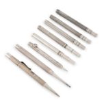 A collection of silver dip pens and pencils, by S. Mordan & Co, cylindrical form with engine-